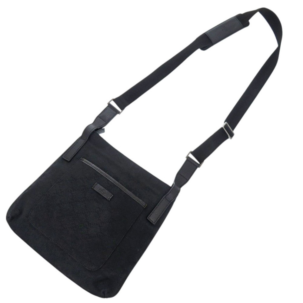 Excellent Condition Gucci 122793 GG Canvas Leather Black Shoulder