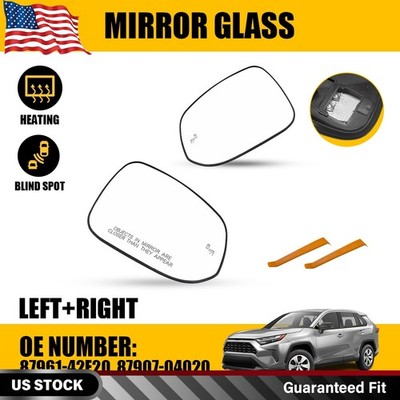 2PCS Rearview Mirror Glass with Blind Spot and Heated For Toyota RAV4 2019-2024