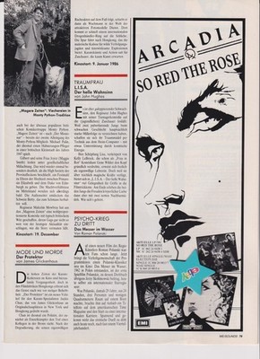 Duran Duran / Arcadia - So red the rose - Original Werbeanzeige von 1985