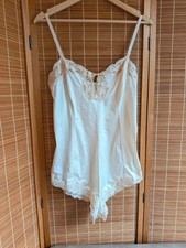 Vintage Wonder Maid Cream Lace Teddy Bodysuit Lingerie Snap Crotch Size 34