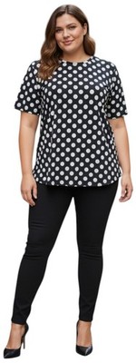 Schwarz Weiß Polka Rundhals Stretch T-Shirt Swing Top Kurzarm Damen