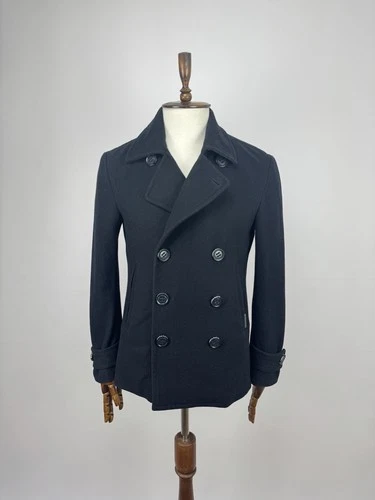 Vintage Superdry Commodity Hooded Pea Coat Orange Black Wool Nylon M