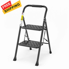 HBTower 2 Step Ladder, Stool for Adults,2 Ladder 2-Step, Black 