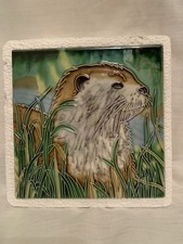 Salcombe Ceramics Wall Hand Painted  Tile Plaque The Otter 6 X 6 Inches