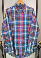 POLO RALPH LAUREN VTG Handwoven Cotton Madras Plaid Shirt Mens Large Long Sleeve