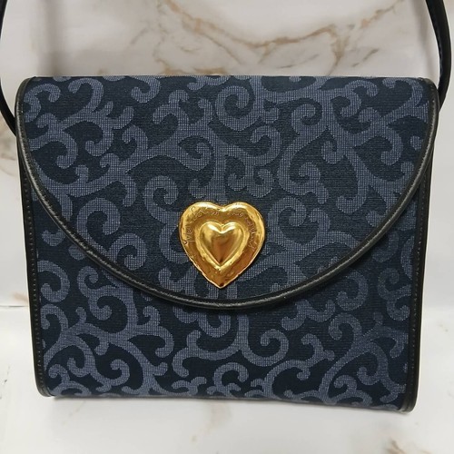 Yves Saint Laurent Vintage Mini Shoulder Bag Navy Canvas Leather Big Heart