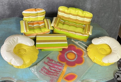Vintage Puff N Play Inflatable Barbie Living Room Furniture With Original Bag 74