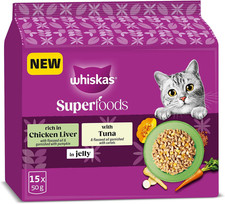 WHISKAS SUPERFOODS Adult Wet Cat Food in Jelly 15x50g Mixed