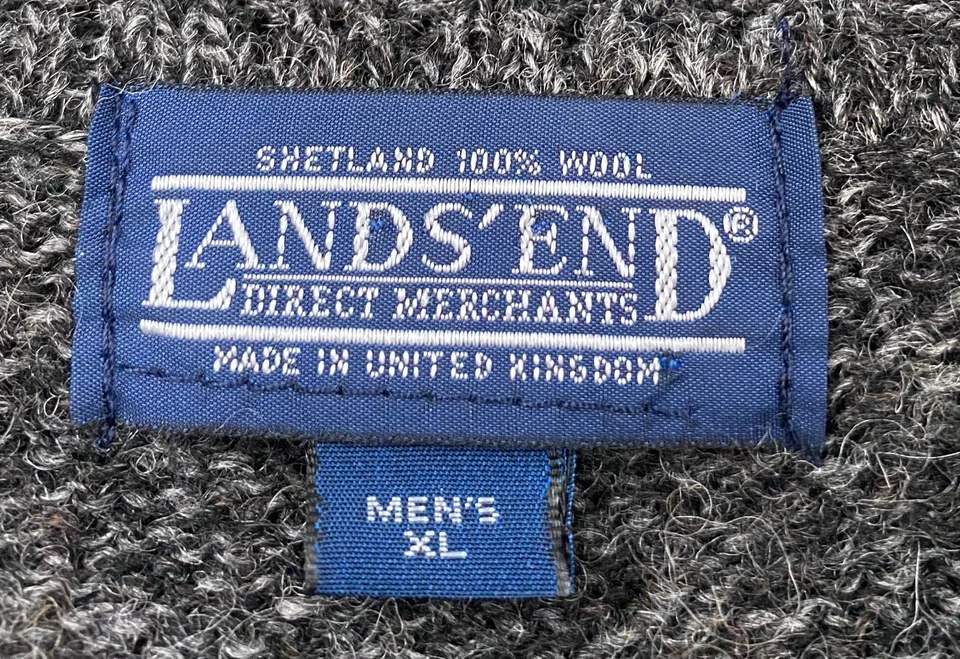 Vintage 90’s Lands End 100% Shetland Wool Grey Sweater Mens XL Made In The UK - Image 3 of 4
