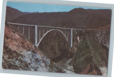Bixby Bridge California on HWY 1 above cove Largest Concrete Span Postcard K5