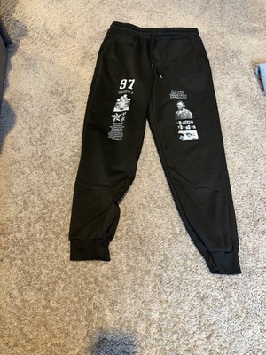 Genius Black Jogger Pants Graphic Print Drawstring Elastic Waist Pockets