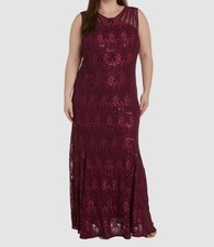 R M Richards Women's Red Sequin Lace Crewneck Sleeveless Dress Plus Size 16W