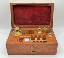 Vintage Becker's Sons Lab Scale BRASS WEIGHT Set OSU Bureau of Mines Wooden Box