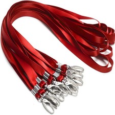 50 Pack Red Lanyards For ID Badges Holder Bulk Clip Swivel Hooks