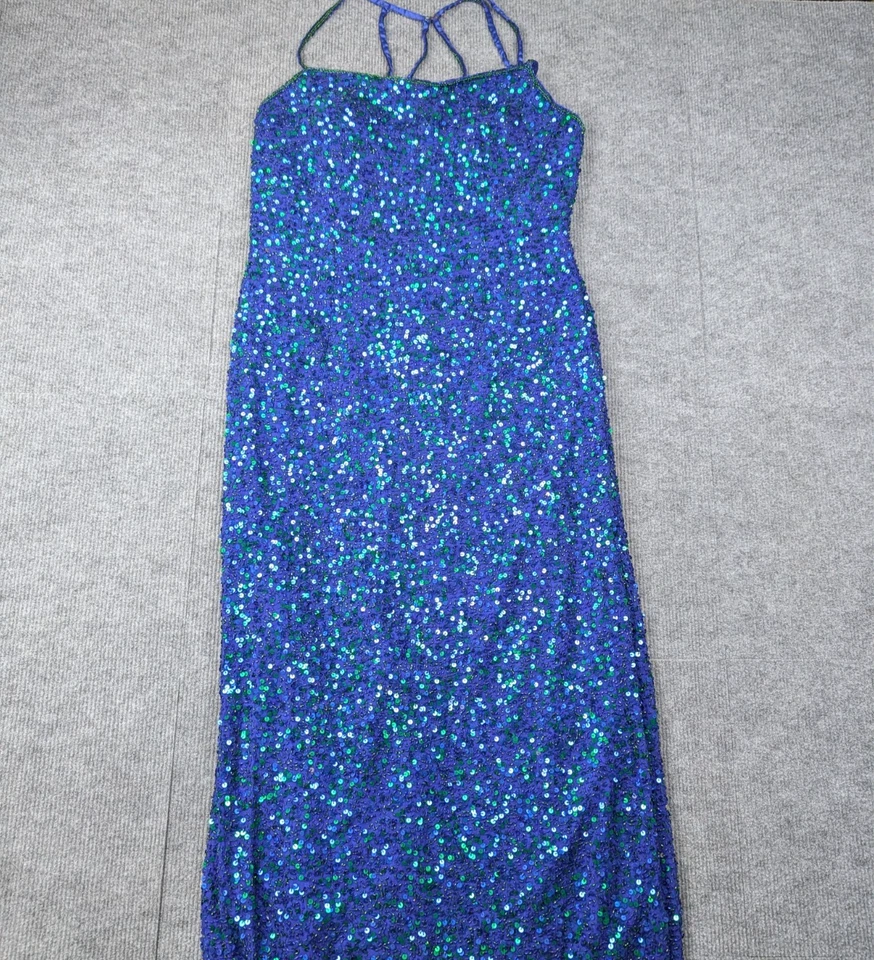 Винтажный Scala шелк бисером платье женщин XXL синий блестки Y2K причудливый фея 90-х - Изображение 3 из 4