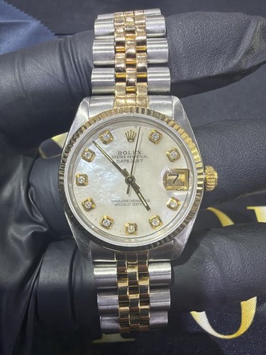 Rolex Datejust 31mm YG 6827 Fluted Bezel Stick Dial Oyster Bra...