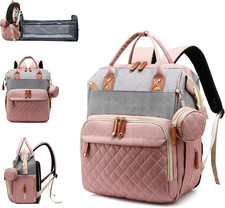 Waterproof Diaper Backpack with Changing Pad Large Capacity USB Port Pink-Gray