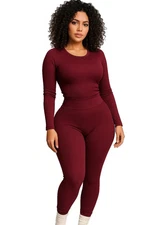 OTOS Textured Thermal Set Leggings Top Seamless Waffle Fleece Stretchy L/XL