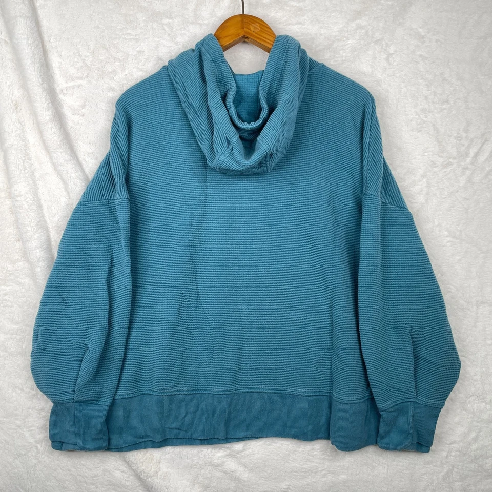 Athleta Balance Waffle Hoodie Womens 2X  Blue Kangaroo Pouch Pullover - Image 2 of 4