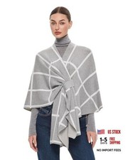 Women's Elegant Shawl Wraps Classic Check-light Heather Gray and Ivory White