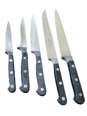 Vtg Sabatier Professional Chef Knife Set 5 Pc Stainless Steel Black Full Tang