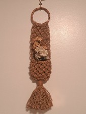 Vintage Jute Macrame Wall Pocket 30 Inch Hanging