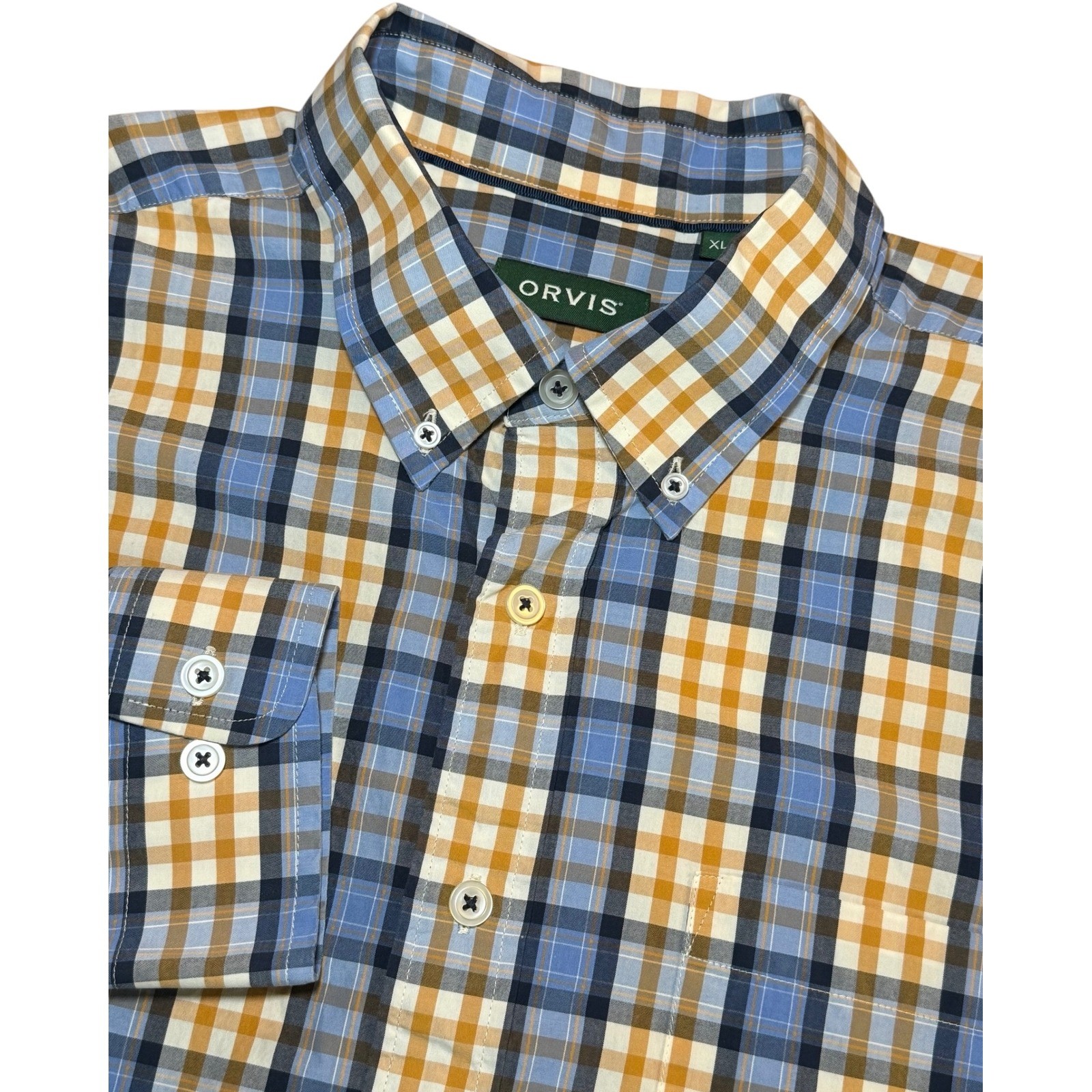 ORVIS Mens XL Active Fit Heritage Wash Shirt Plaid Button Down Long Sleeve
