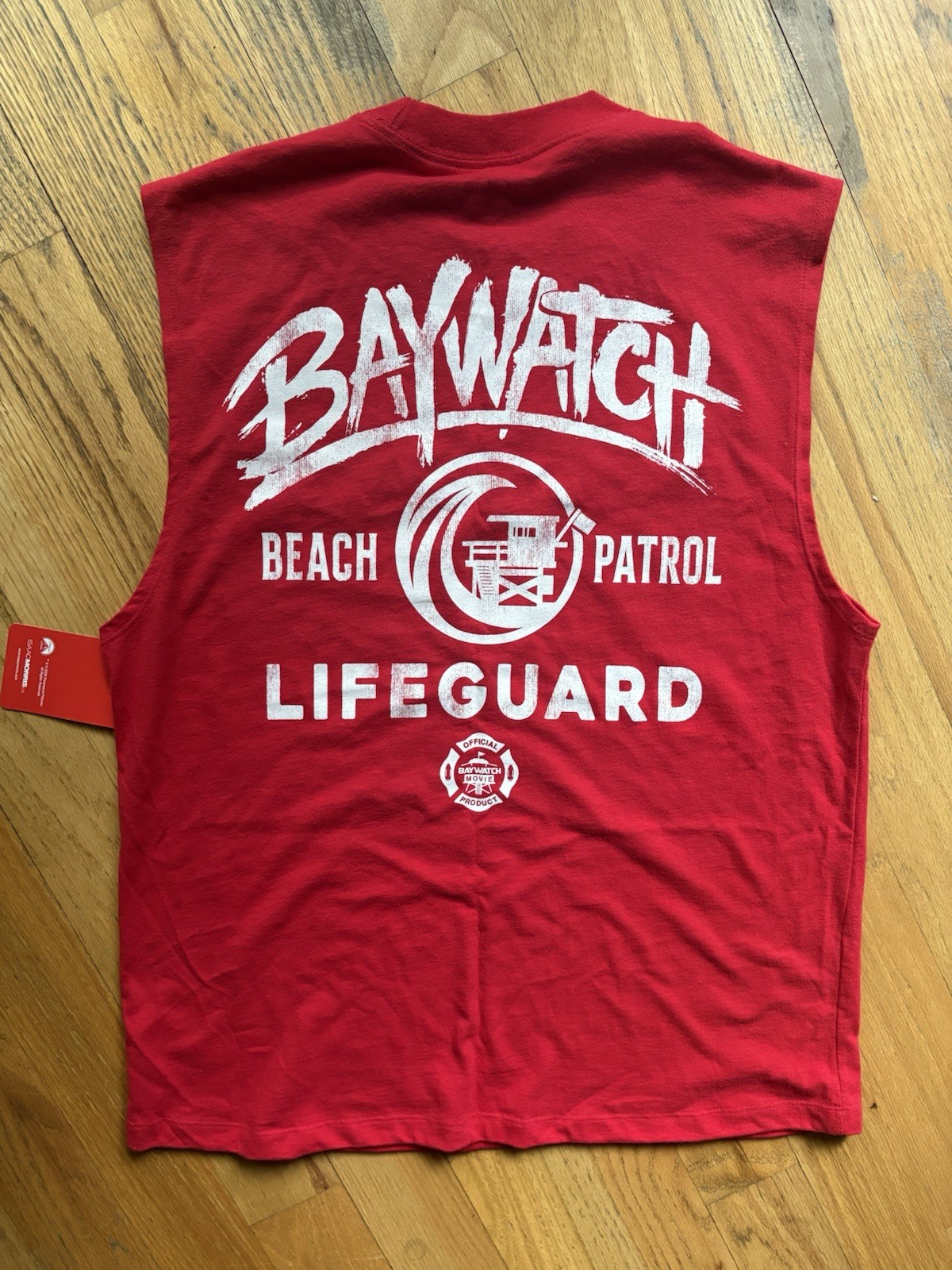 Baywatch Men's L Red Sleeveless Crew Neck Graphic Logo Knit T-Shirt
