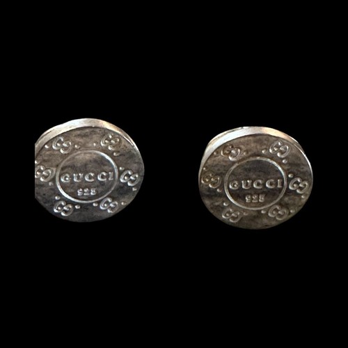 Gucci Trademark Logo Round Sterling Silver Cufflinks