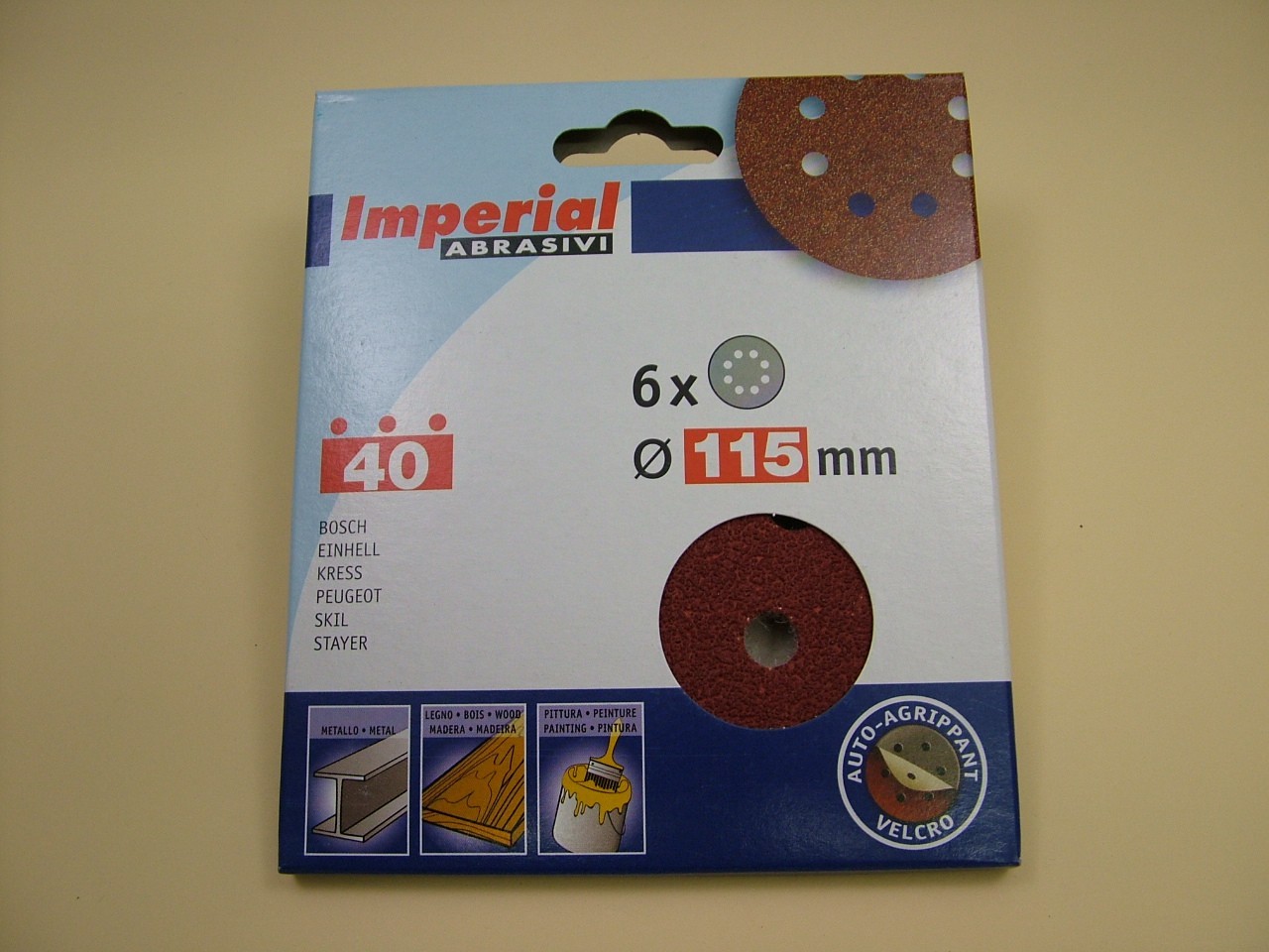 Sanding discs hook&loop random orbit sander 115mm pack 6, 40 grit,European made