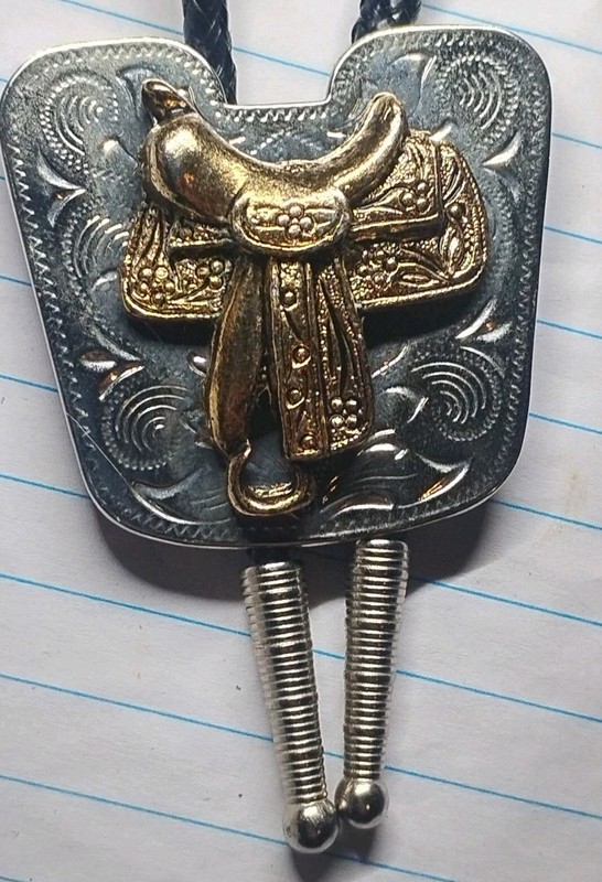 COWBOY TIE BOLO Tie Silver BRASS Saddle Boots  Western Saddle Vintage BOLO