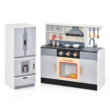 Wooden Kids Kitchen Playset w/ Realistic Range Hood Roaster Over 3 Years Old