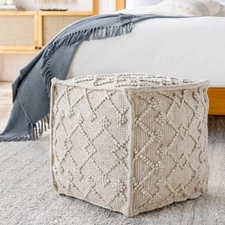 Toronto Hand Woven Wool Pouf in Black and White