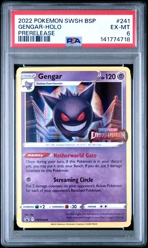 2022 POKEMON SWSH BLACK STAR PROMO PRERELEASE #241 GENGAR-HOLO PSA 6