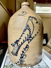 Stoneware Jug W/ Cobalt Bird 2 Gallon Pennsylvania Antique Folk Art 1800-1899