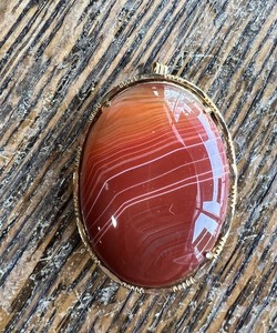 Authentic Vintage Scottish Banded Agate Dark Colors Oval Cab Pin Pendant Gold Plated 1960s