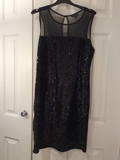 New Look Black Sequin Sleeveless  Shift Dress Size 14