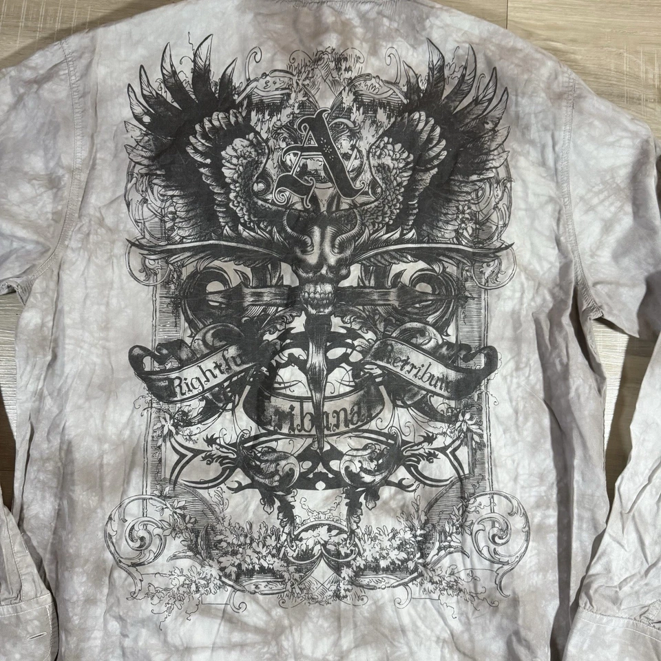 Modern Culture Y2K Style Shirt Men's Button Up Size XL Skull Print Wings - Image 4 of 4