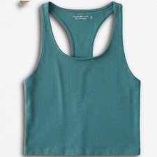 Abercrombie  Fitch Soft A F Ribbed Racerback Crop Tank Top Teal Blue Medium
