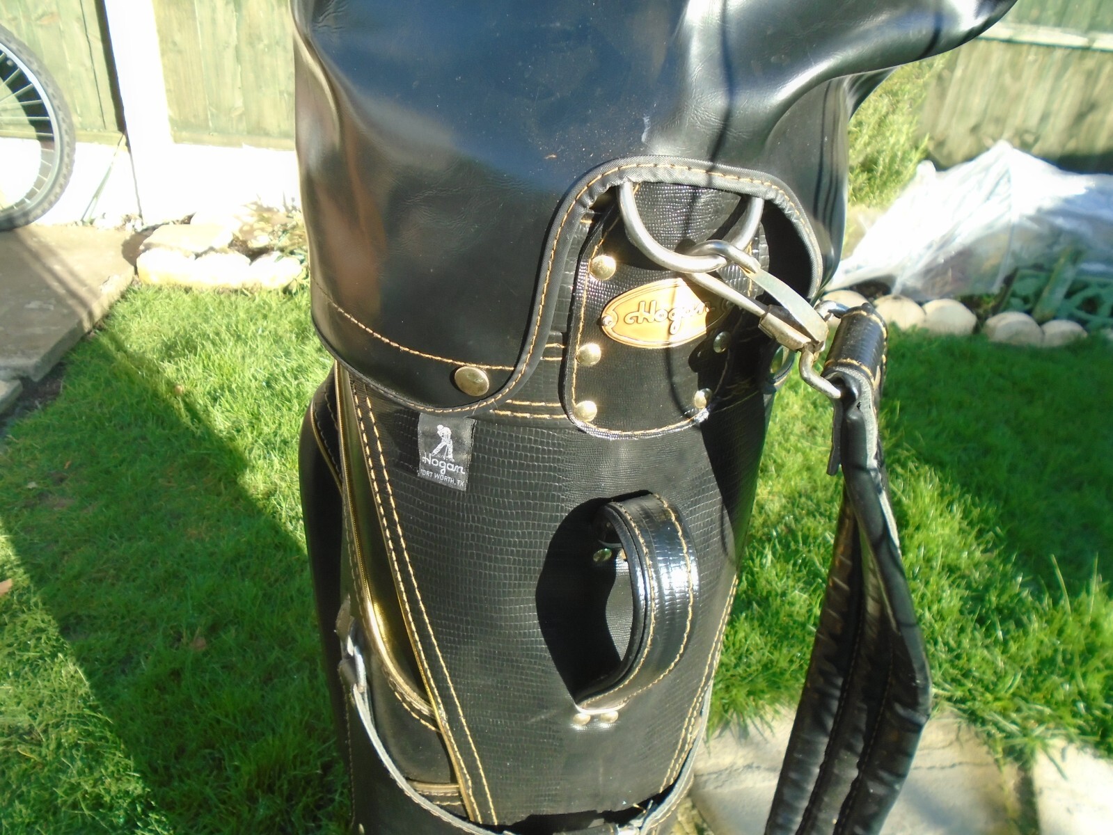 ben hogan black leather golf bag carry / trolley /made in usa pre owned