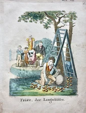 F. Fleischmann after J. M. Voltz, old col. Etching, "Frize the late riser"