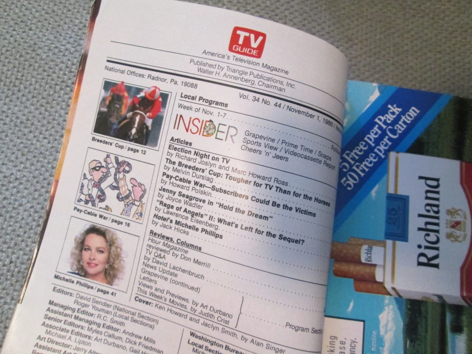 TV GUIDE 1986 November 1-7 Jaclyn Smith Ken Howard Rage Of Angels Pay cable War - Image 4 of 4