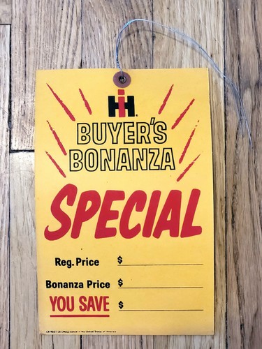 VINTAGE IH DEALER INTERNATIONAL HARVESTER TRACTOR BONANZA SALE PRICE TAG SIGN - Picture 2 of 4