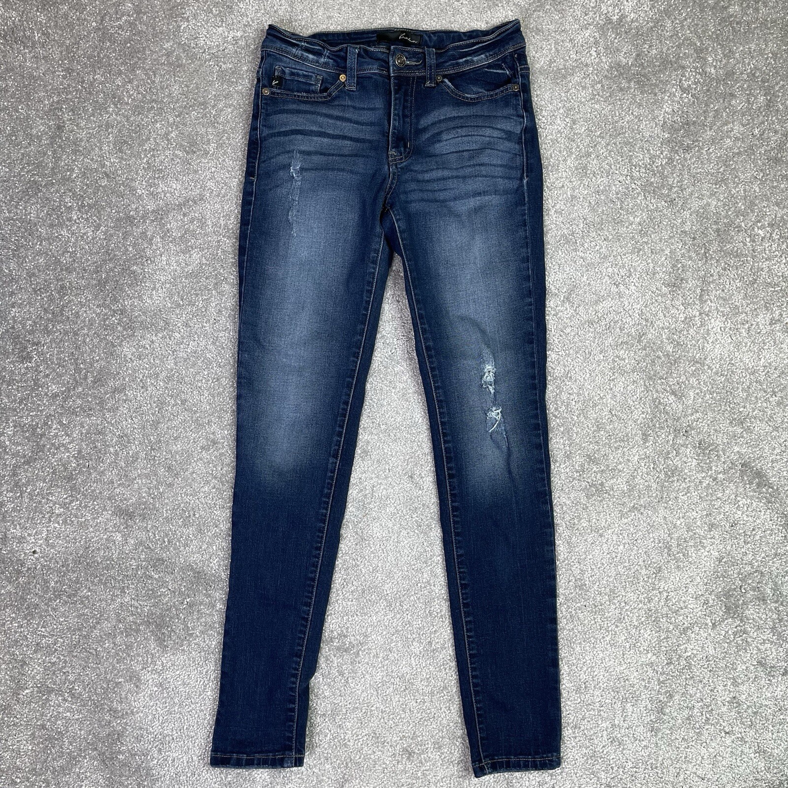KanCan Jeans Womens 26 Blue Skinny Mid Rise Dark Denim Stretch Preppy Distressed