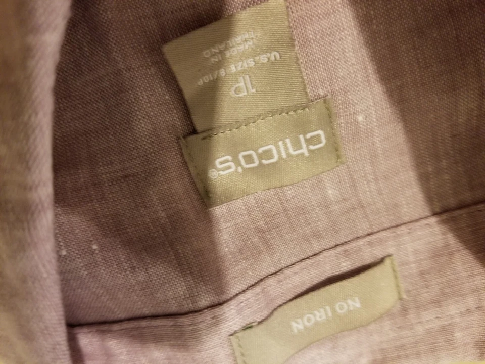 Womens Chico's Linen Dress Shirt 1P Petite Button Blouse Short Sleeve - Imagem 3 de 4