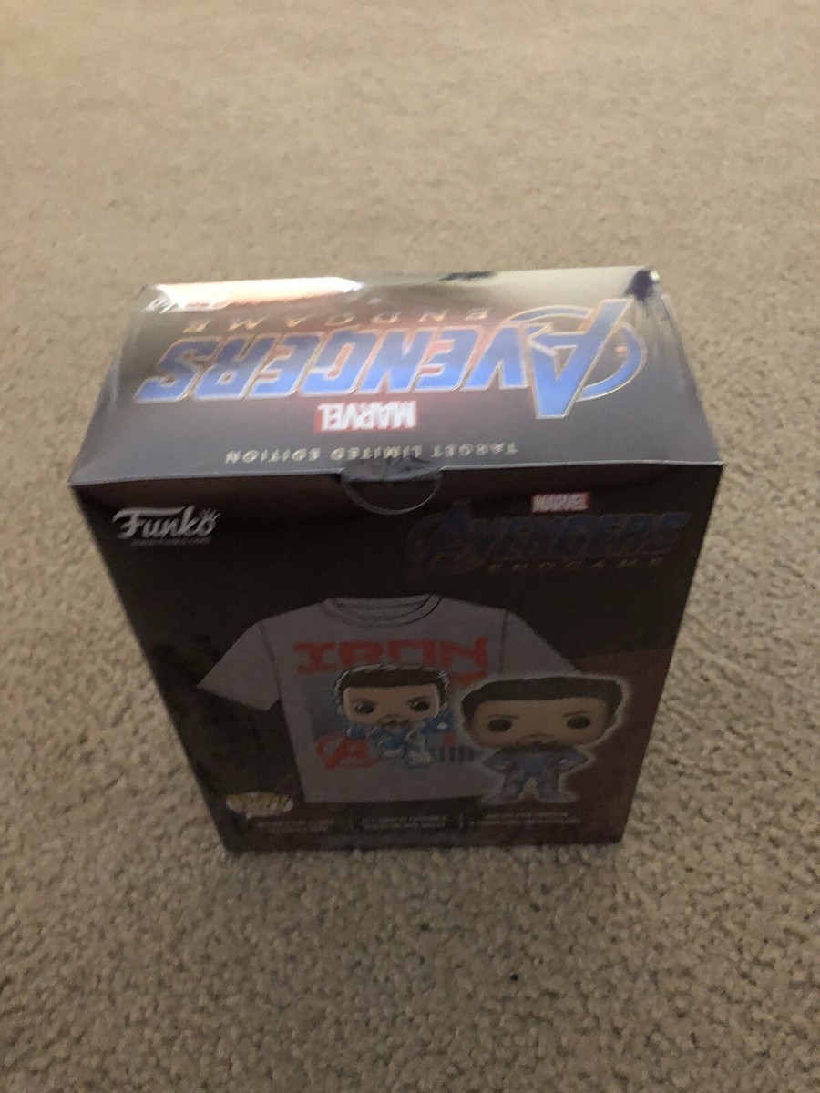 Funko Pop Avengers Endgame – Tony Stark (Iron Man) GITD + T-shirt XL – Neuf