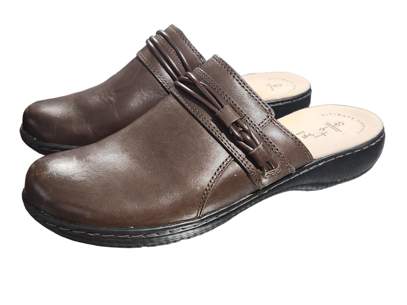 Zoccoli Clarks donna Leisa Clover in pelle marrone scuro taglia 8M