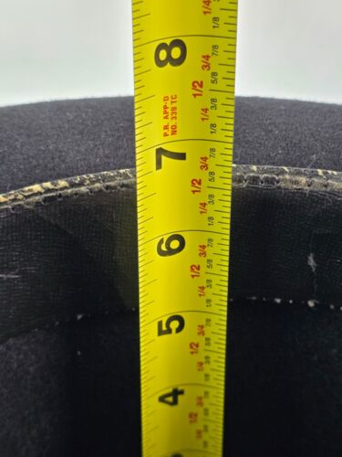 Vintage DeLuxe Quality Black Wool top hat 6.75" tall black bow "good" cond. - Picture 12 of 13