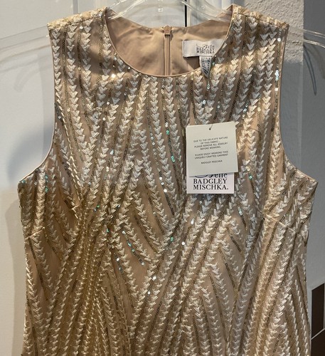 BELLE BADGLEY MISCHKA Women’s Sz 2 Phoebe Mini Gold Sequin Dress MSRP $219 NWT - Picture 2 of 5