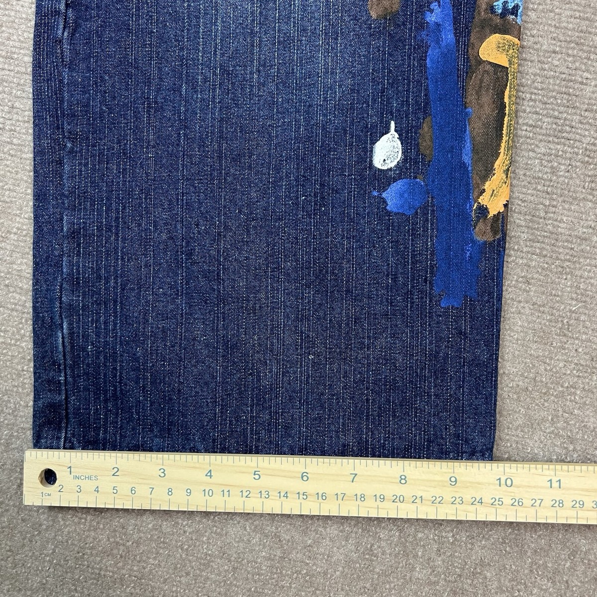 70,80’s デニムバナー DENIM HEADQUARTERS Vintage Y2K Raw Blue Baggy Embroidered Denim Jeans Men 34x34 Wide